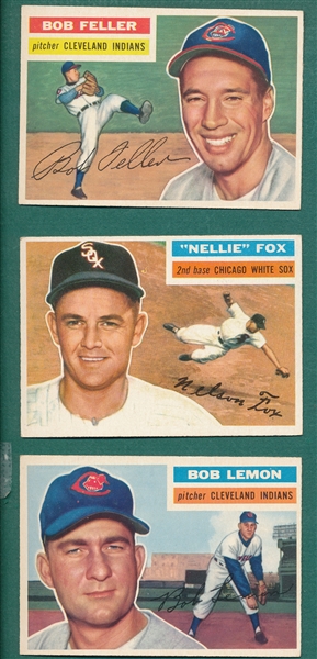 1956 Topps Lot of (3) HOFers W/ Fox, Lemon & Feller