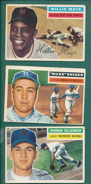1956 Topps Lot of (3) HOFers W/ Killebrew, Snider & Mays