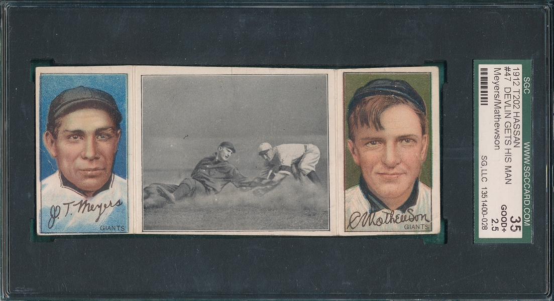 1912 T202 Devlin Gets His Man, Meyers/Mathewson, Hassan Cigarettes, SGC 35