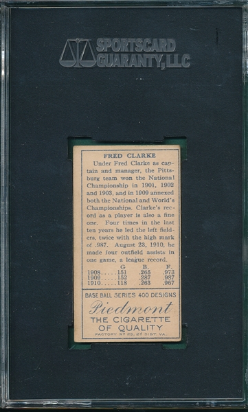 1911 T205 Clarke, Fred, Piedmont Cigarettes SGC 55