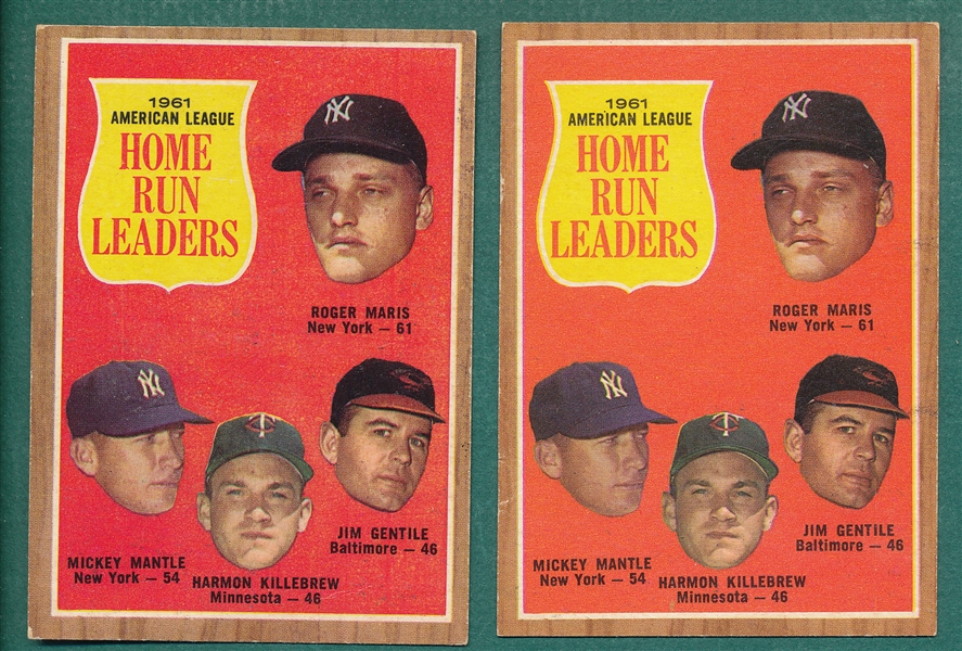 1962 Topps Lot of (34) W/ #53 AL HR Leaders, Mantle (2)