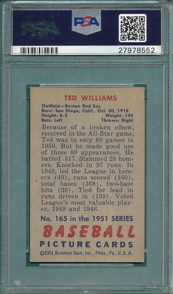 1951 Bowman #165 Ted Williams PSA 7