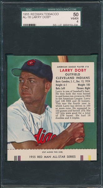 1955 Redman Tobacco AL-18 Larry Doby W/ Tab, SGC 50