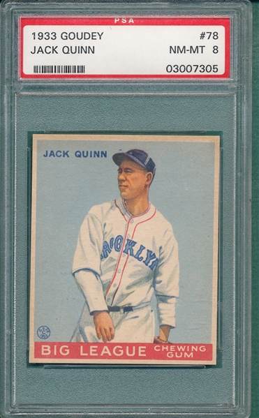 1933 Goudey #78 Jack Quinn PSA 8