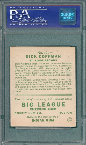 1933 Goudey #101 Richard Coffman PSA 8