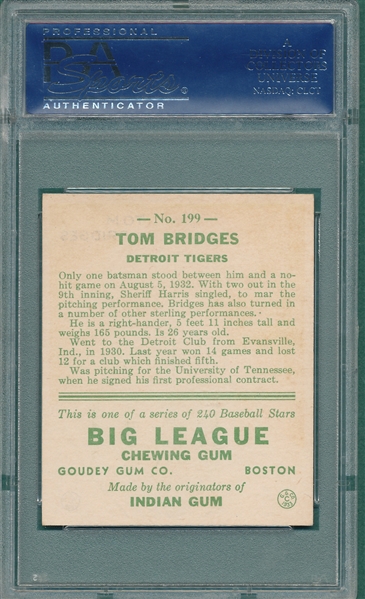 1933 Goudey #199 Tom Bridges PSA 8
