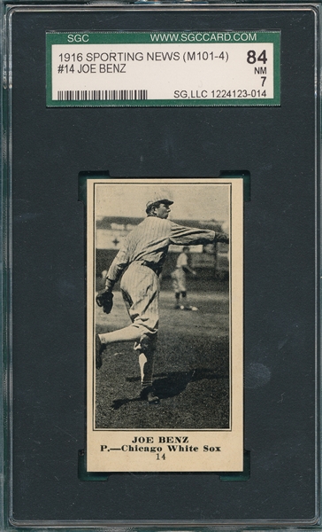1916 M101-4 #14 Joe Benz, Sporting News SGC 84 *Blank Back*