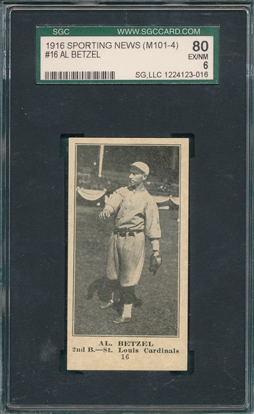 1916 M101-4 #16 Al Betzel, Sporting News SGC 80 *Blank Back*