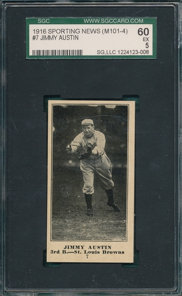 1916 M101-4 #7 Jimmy Austin, Sporting News SGC 60 *Blank Back*