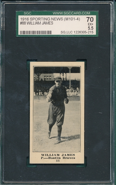 1916 M101-4 #88 William James, Sporting News SGC 70 *Blank Back*
