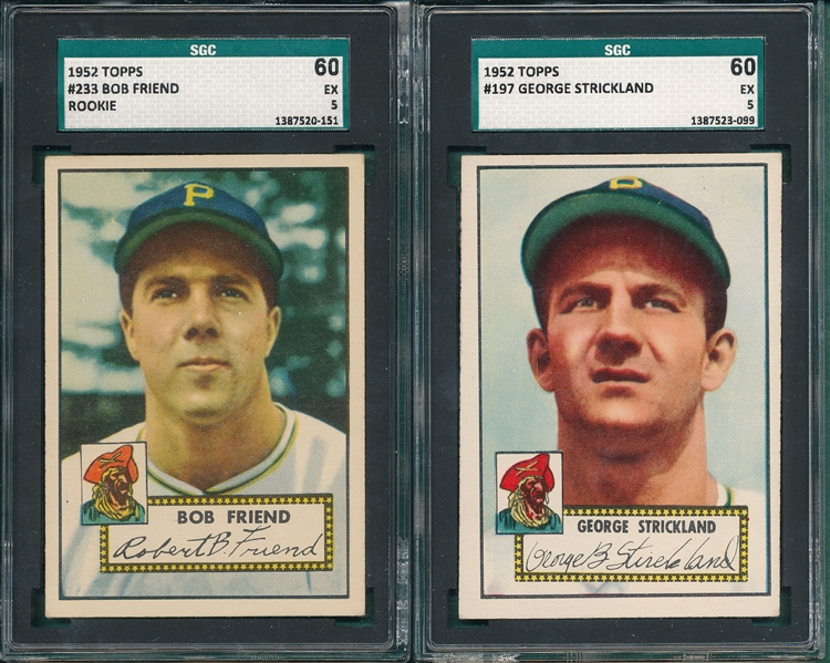 1952 Topps #197 Strickland & #233 Friend, Rookie, Lot of (2) Pittsburgh Pirates, SGC 60 
