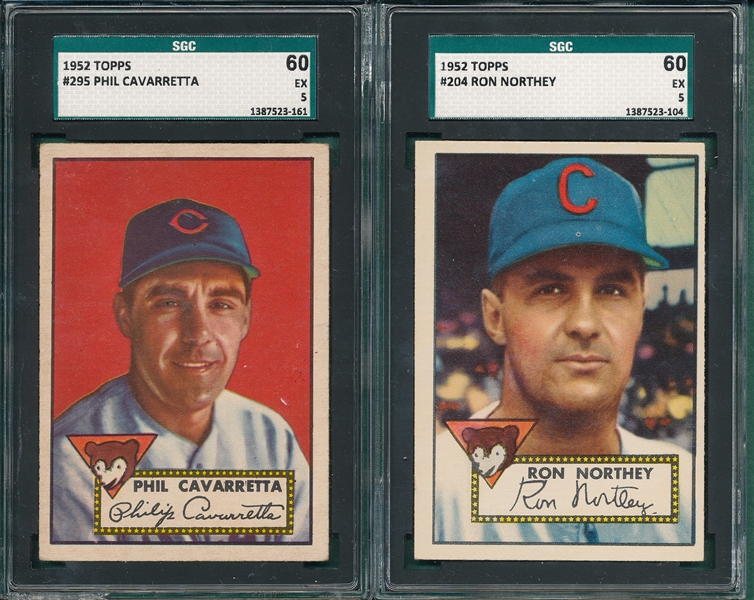 1952 Topps #204 Northey & #295 Cavaretta Lot of (2) Chicago Cubs, SGC 60 