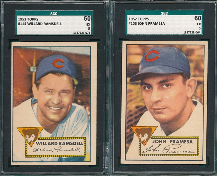 1952 Topps #105 Pramesa & #114 Ramsdell, Lot of (2) Chicago Cubs, SGC 60 