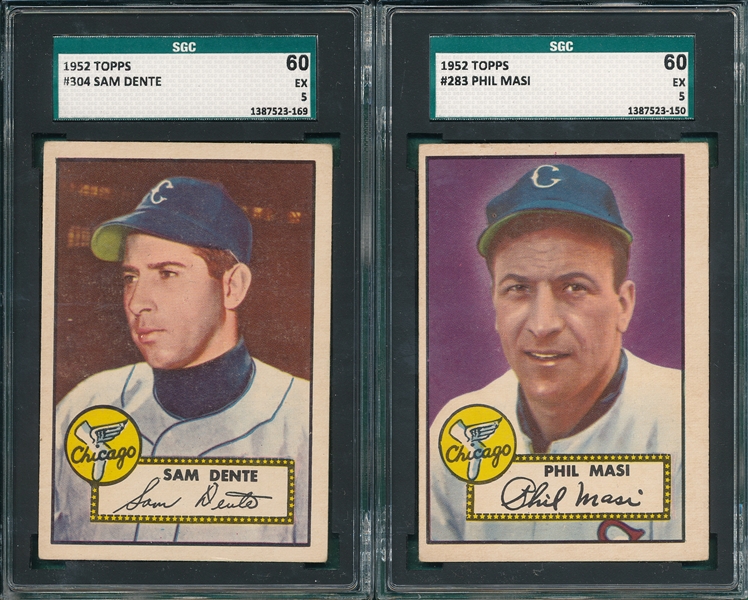 1952 Topps #283 Masi & #304 Dente, Lot of (2) Chicago White Sox, SGC 60 