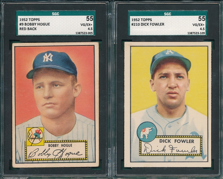 1952 Topps #9 Hogue, Red, & #210 Fowler, Lot of (2) SGC 55