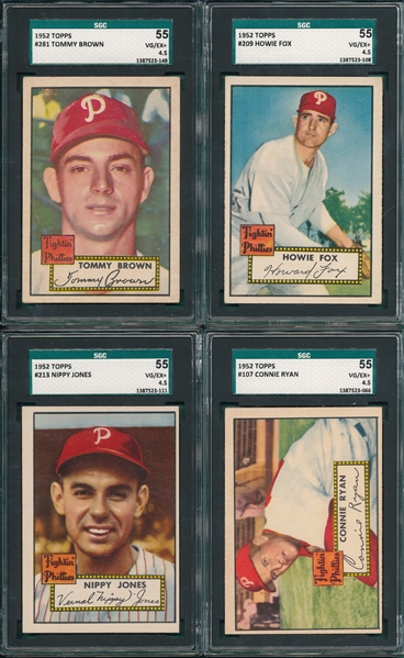 1952 Topps Lot of (4) Philadelphia Phillies W/ #107 Ryan, SGC 55