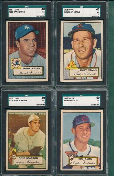 1952 Topps Lot of (4) W/ #215 Bauer SGC 40