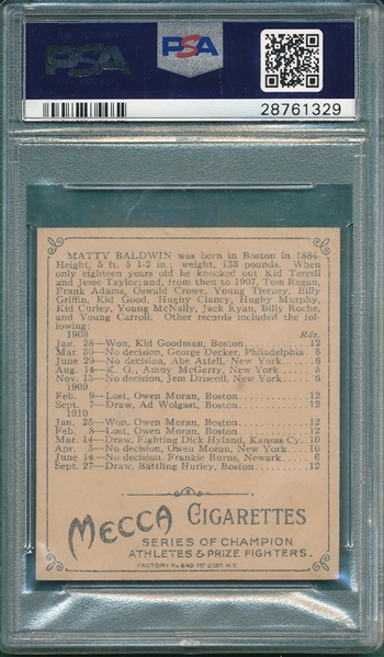 1910 T218 Matty Baldwin Mecca Cigarettes PSA 6 