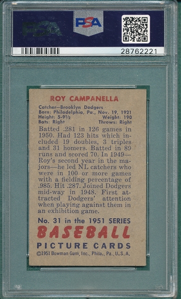 1951 Bowman #31 Roy Campanella PSA 4