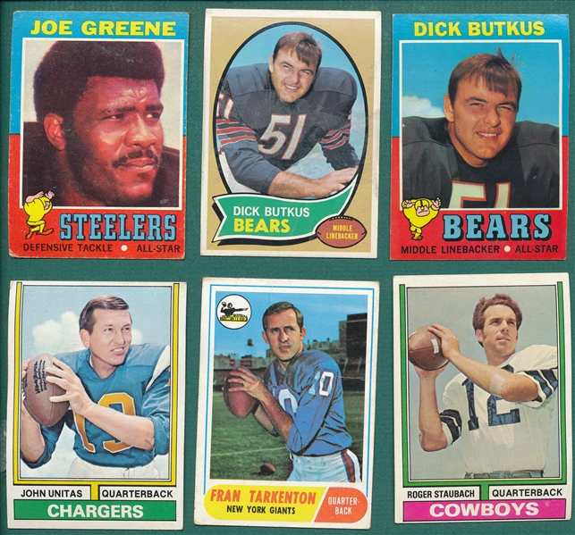 1968-76 Topps FB Lot of (530) W/ Unitas, Butkus, Joe Greene, Rookie & More