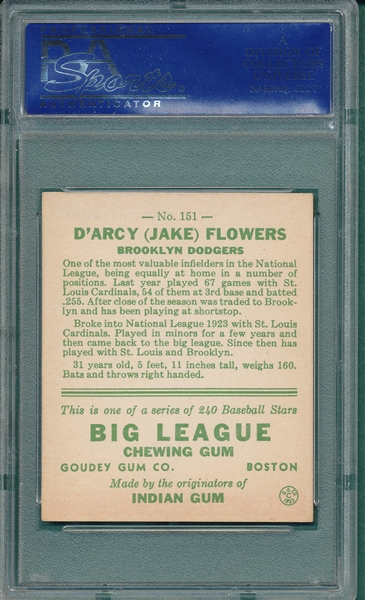 1933 Goudey #151 Jake Flowers PSA 8