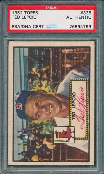 1952 Topps #335 Ted Lepcio, Signed, PSA/DNA Certified *Hi #* 
