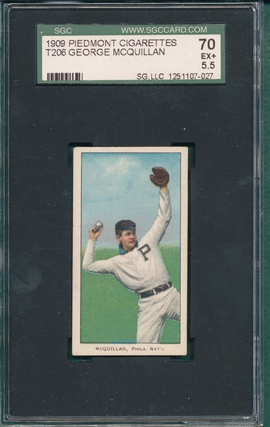 1909-1911 T206 McQuillan, Ball in Hand, Piedmont Cigarettes SGC 70 
