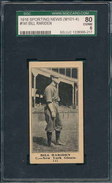 1916 M101-4 #141 Bill Rariden, Sporting News SGC 80 *Blank Back* 