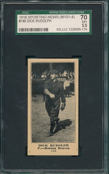 1916 M101-4 #149 Dick Rudolph, Sporting News SGC 70 *Blank Back* 