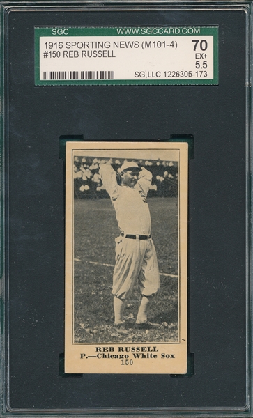 1916 M101-4 #150 Reb Russell, Sporting News SGC 70 *Blank Back* 