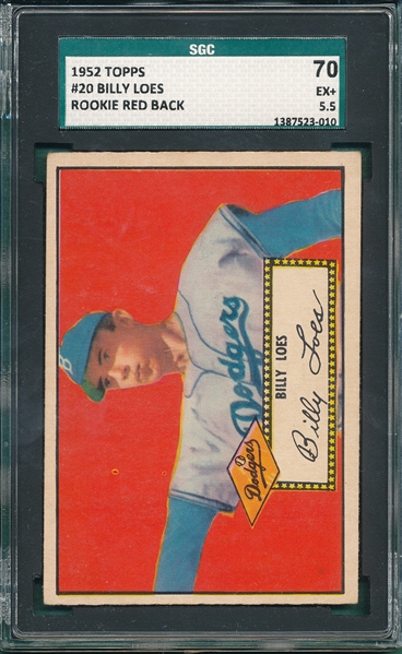 1952 Topps #20 Billy Loes SGC 70 *Red Back* *Rookie*