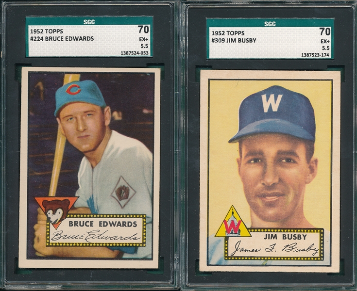 1952 Topps #224 Edwards & #309 Busby, Lot of (2) SGC 70
