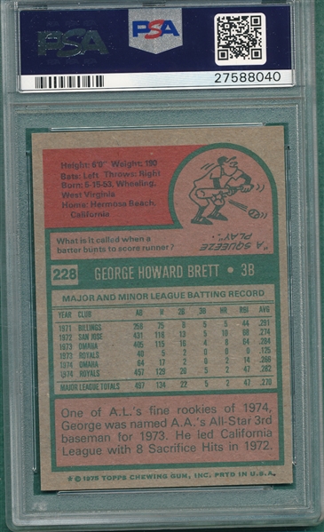 1975 Topps #228 George Brett PSA 7 *Rookie*