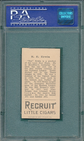 1912 T207 Erwin Recruit Little Cigars PSA 6 (OC)