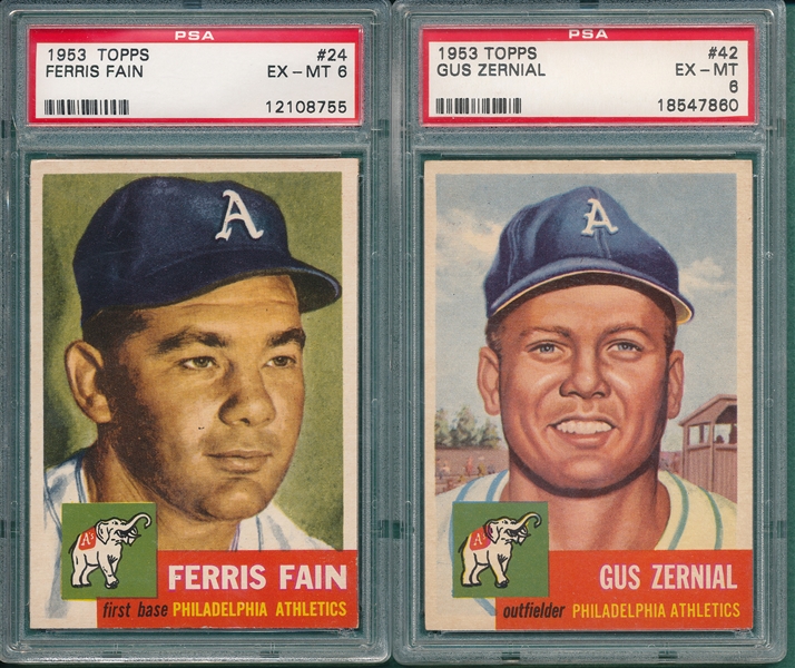 1953 Topps #24 Fain & #42 Zernial, Lot of (2) PSA 6