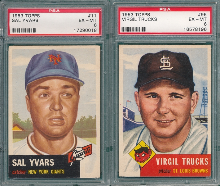 1953 Topps #11 Yvars & #96 Trucks, Lot of (2) PSA 6