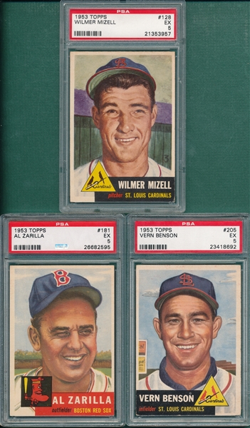1953 Topps #128 Mizell, #181 Zarilla & #205 Benson, Lot of (3) PSA 5