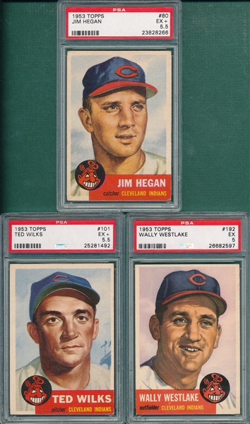 1953 Topps #80 Hegan, #101 Wilks & #192 Westlake, Lot of (3) PSA 