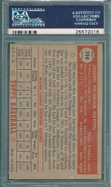 1952 Topps #194 Joe Hatten PSA 5.5