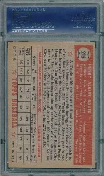 1952 Topps #215 Hank Bauer PSA 6