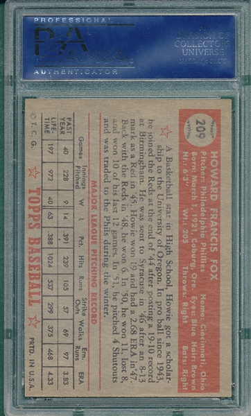 1952 Topps #209 Howie Fox PSA 7