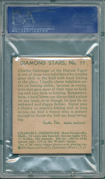 1934-36 Diamond Stars #77 Charlie Gehringer PSA 5