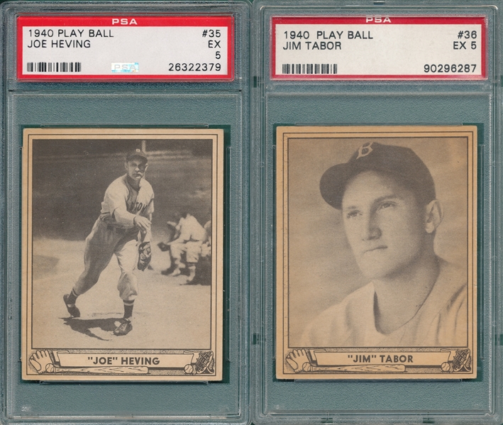 1940 Play Ball #35 Heving & #36 Tabor, Lot of (2) PSA 5