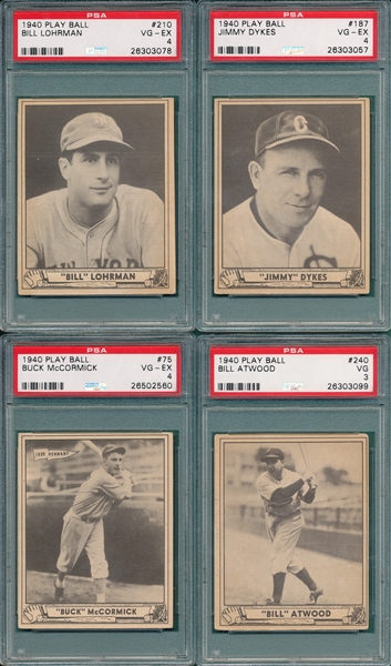 1940 Play Ball Lot of (4) W/ #240 Atwood PSA