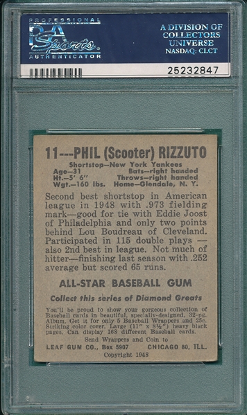 1948 Leaf #11 Phil Rizzuto PSA 4