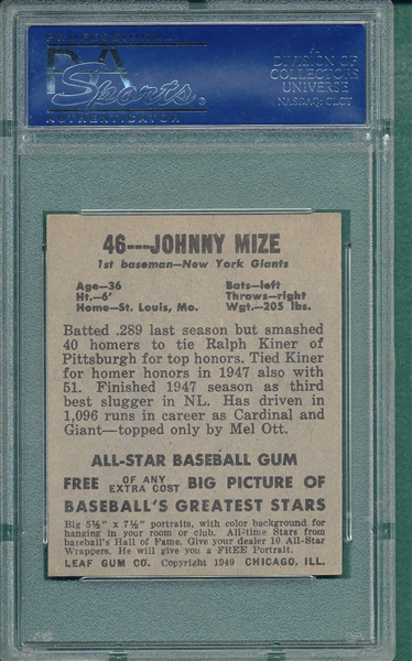 1948 Leaf #46 Johnny Mize PSA 6
