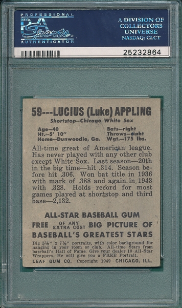 1948 Leaf #59 Lucius Appling PSA 5