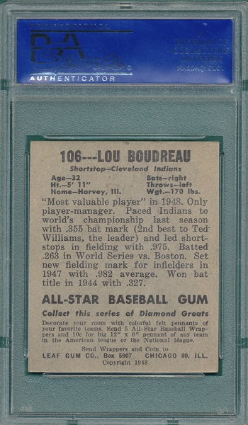 1948 Leaf #106 Lou Boudreau PSA 6