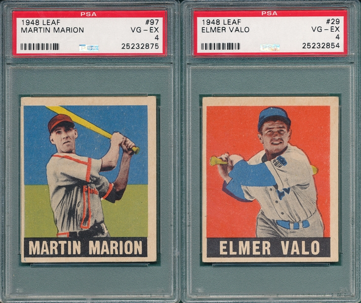 1948 Leaf #29 Valo & #97 Marion, Rookie, Lot of (2), PSA 4