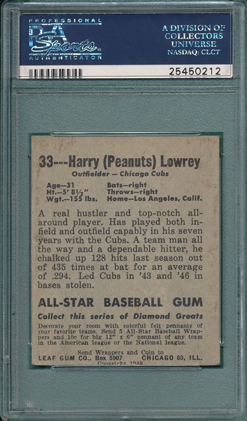 1948 Leaf #33 Harry Lowrey PSA 4 (MC) *SP*